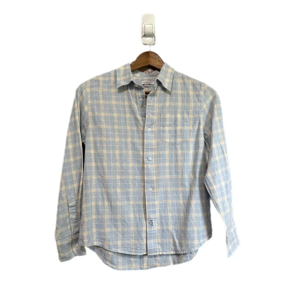 Crewcuts Button Down Shirt Kids‎ Size 12 Blue Plaid Excellent Linen Cotton Blend